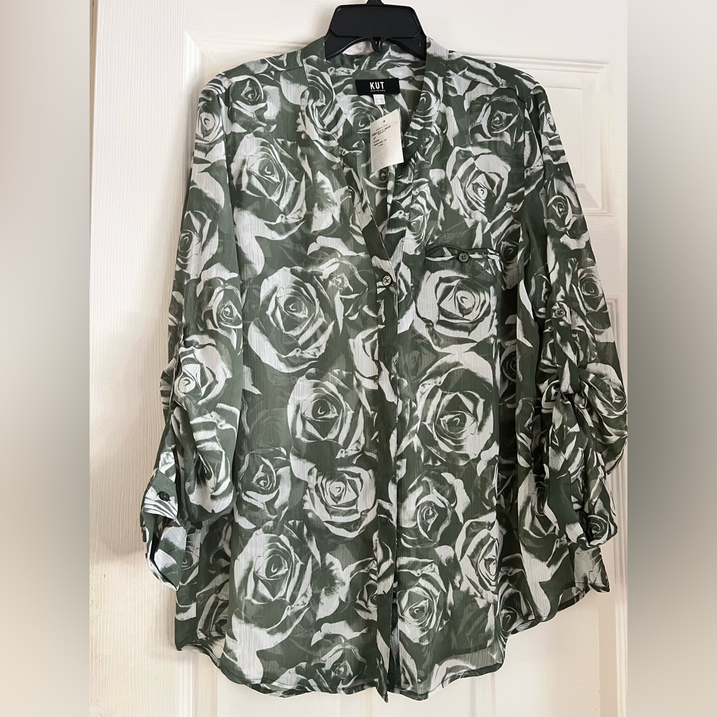 Kut From The Kloth Black And White Graphic Blouse New With Tags Xl